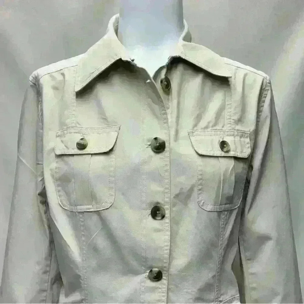 ISSAC MIZRAHI Khaki Button Down Utility Jacket 4 Pockets Women’s Size Medium